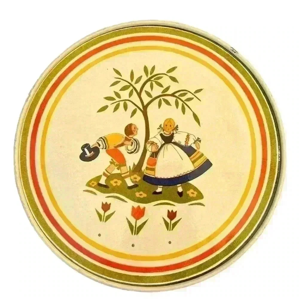 Vintage Kitsch Tin Hot Pad Trivet Courting Man and Woman 1950s